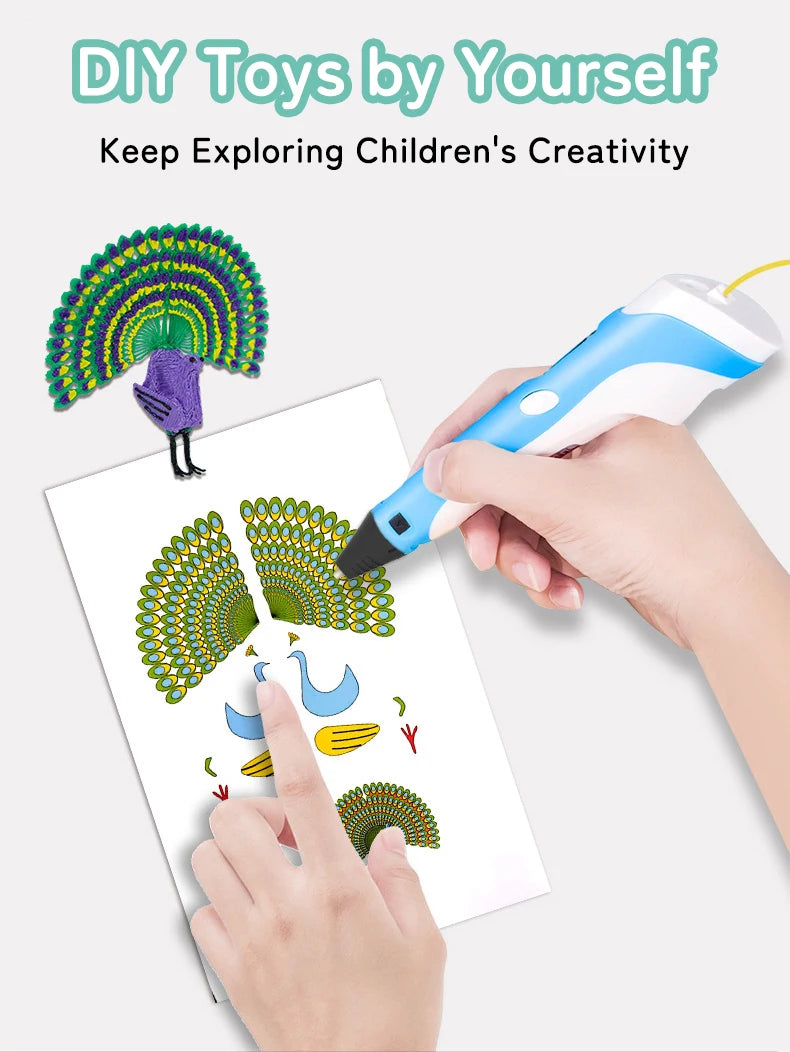 2023 Handwork 3D Pen 3d Printing Pen DIY Drawing Pens PLA Filament Birthday Christmas Gift For Kids Children with Power Adapter