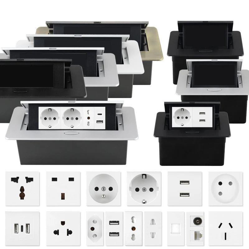Hidden Desktop Pop-Up Socket DIY Multifunctional USB Type-C Outlet For Meeting Room Office Electrical Switch Countertops Plug