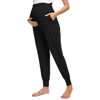 Spring Autumn Maternity Women's Casual Pants Solid High Waist Strechy Lounge Trousers For Pregnant Women Joggers With Pockets