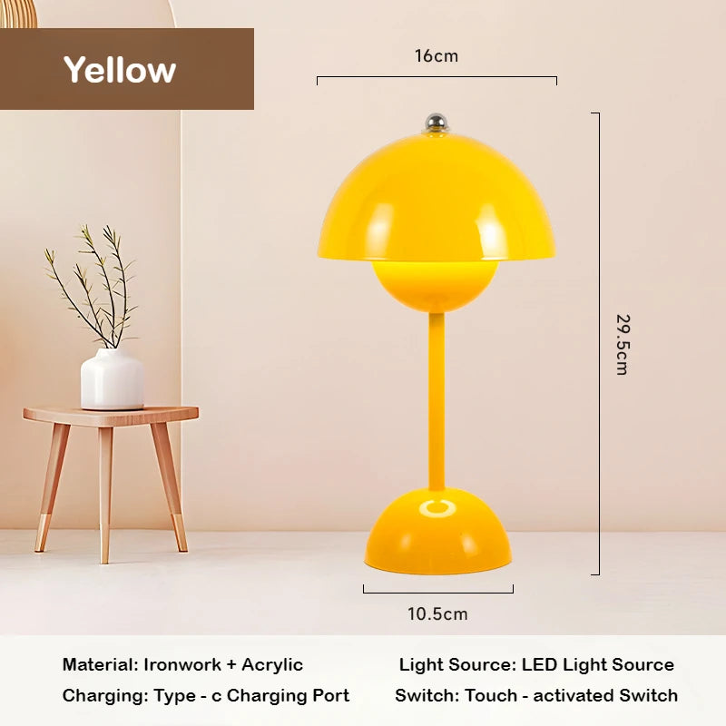 LED Mushroom Flower Bud Lamp – Touch Charging Nordic Decorative Lamp for Bedroom, Study & Bedside
