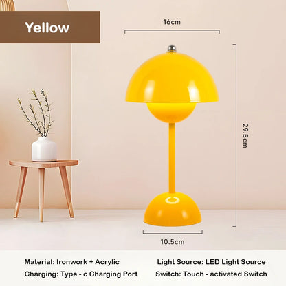LED Mushroom Flower Bud Lamp – Touch Charging Nordic Decorative Lamp for Bedroom, Study & Bedside
