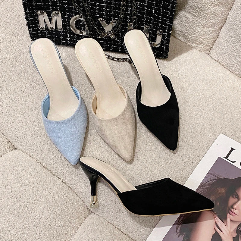 New Women's Slippers High Heel Closed Pointed Toe Shoes Sexy Ladies Heeled Sandals for Women