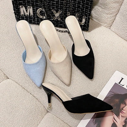 New Women's Slippers High Heel Closed Pointed Toe Shoes Sexy Ladies Heeled Sandals for Women