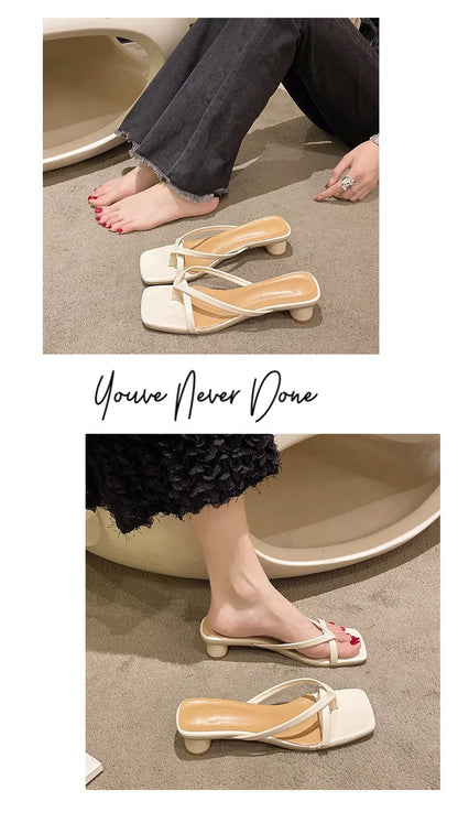 Flip-flops, Women Wear 2024 New Summer Half - Toe Sandals, Fashion Casual Mid-heel Chunky Sandals, Women's Shoes