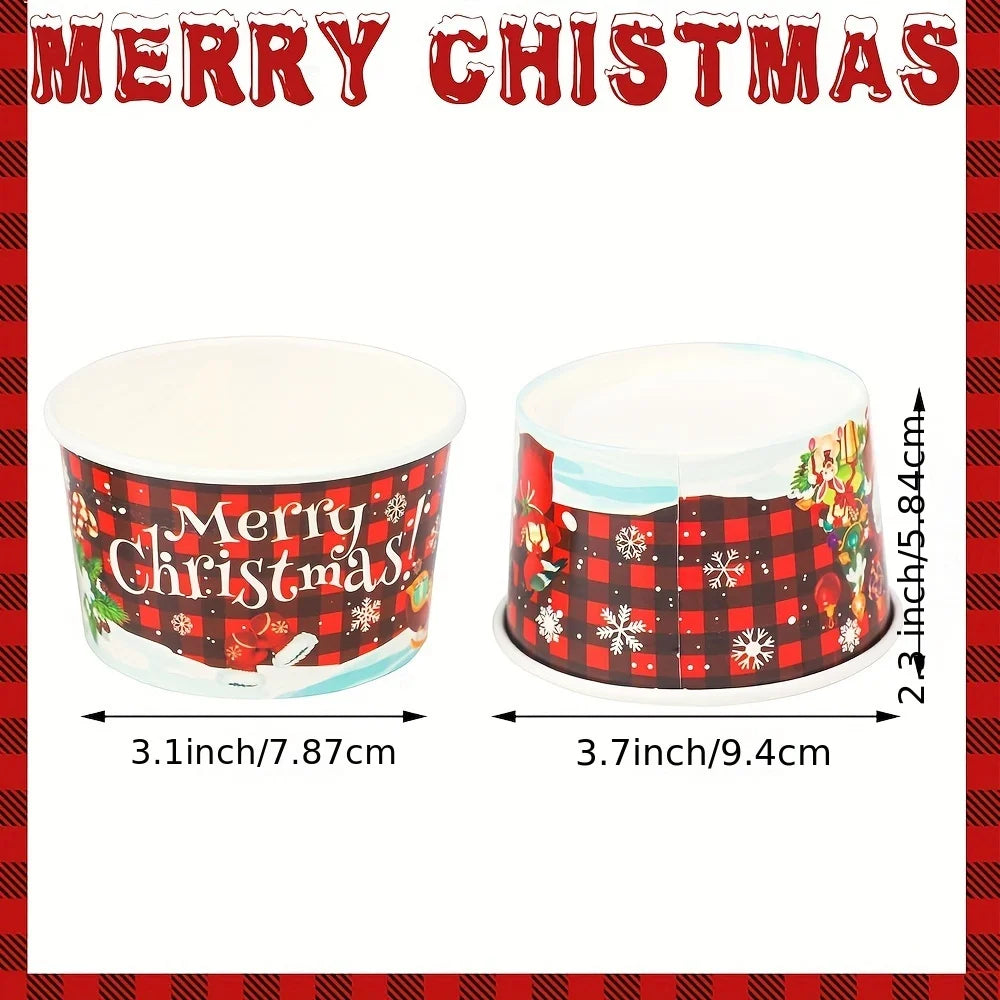 10/25pcs Christmas Snack Bowls Christmas Paper Ice Cream Cups, Santa Claus, Snowman Cake Paper Cups, 9oz Treat Dessert Bowls