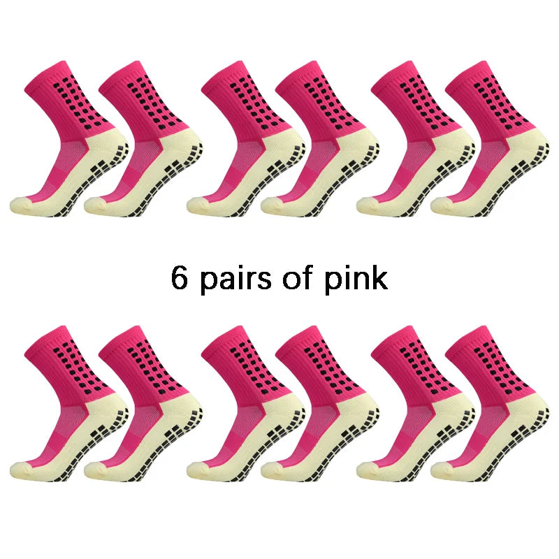6 pairs of anti-skid classic sports socks with adhesive points, football socks