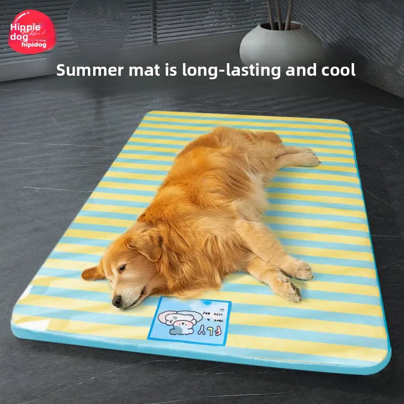 Summer dog cartoon striped ice silk mat, cat cooling mat, cooling cat bed, cooling bed, dog bed, pet bed