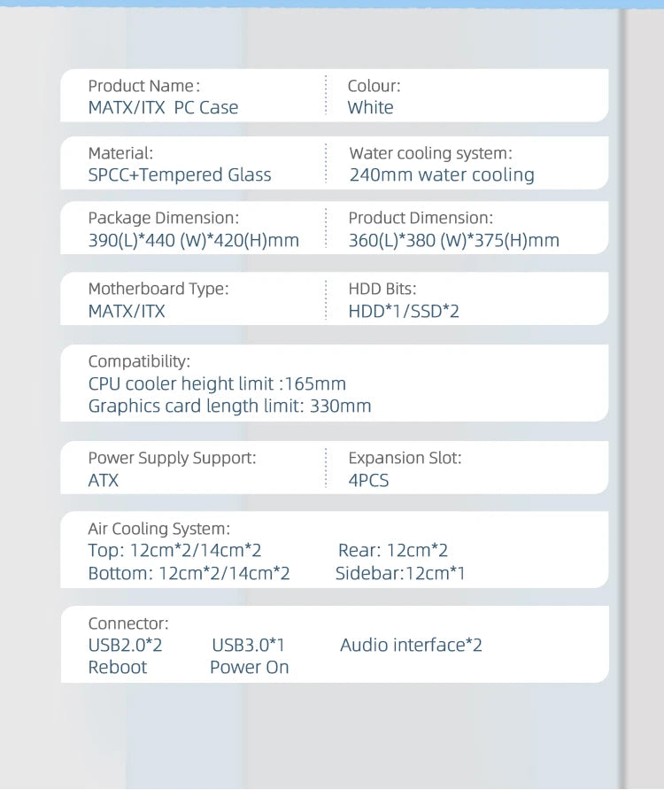 MANMU Hot Selling Gaming Computer MATX Cases pc Tempered Glass Case pc Computer Gaming Matx Computer Case