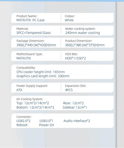 MANMU Hot Selling Gaming Computer MATX Cases pc Tempered Glass Case pc Computer Gaming Matx Computer Case