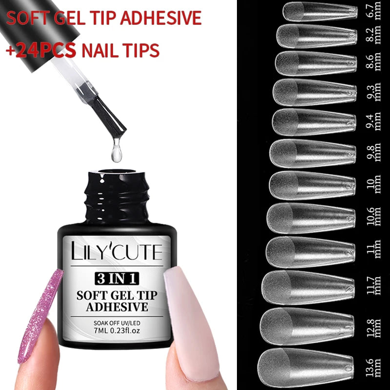 LILYCUTE 7ML Soft Gel Tip Adhesive Glue For False Tips Extend Press On Nails Nail Art Long Lasting Soak Off UV Gel Nail Polish