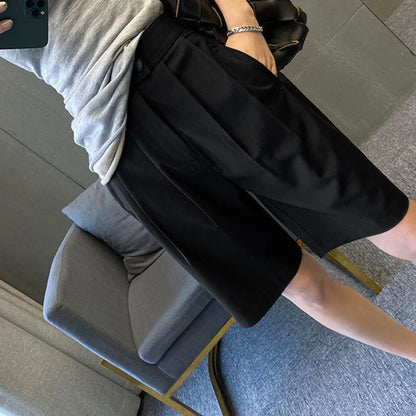Korean Office Suits Shorts for Women Fashion Double-buttons High Waist Knee-length Pants Woman 2023 Summer Casual Short