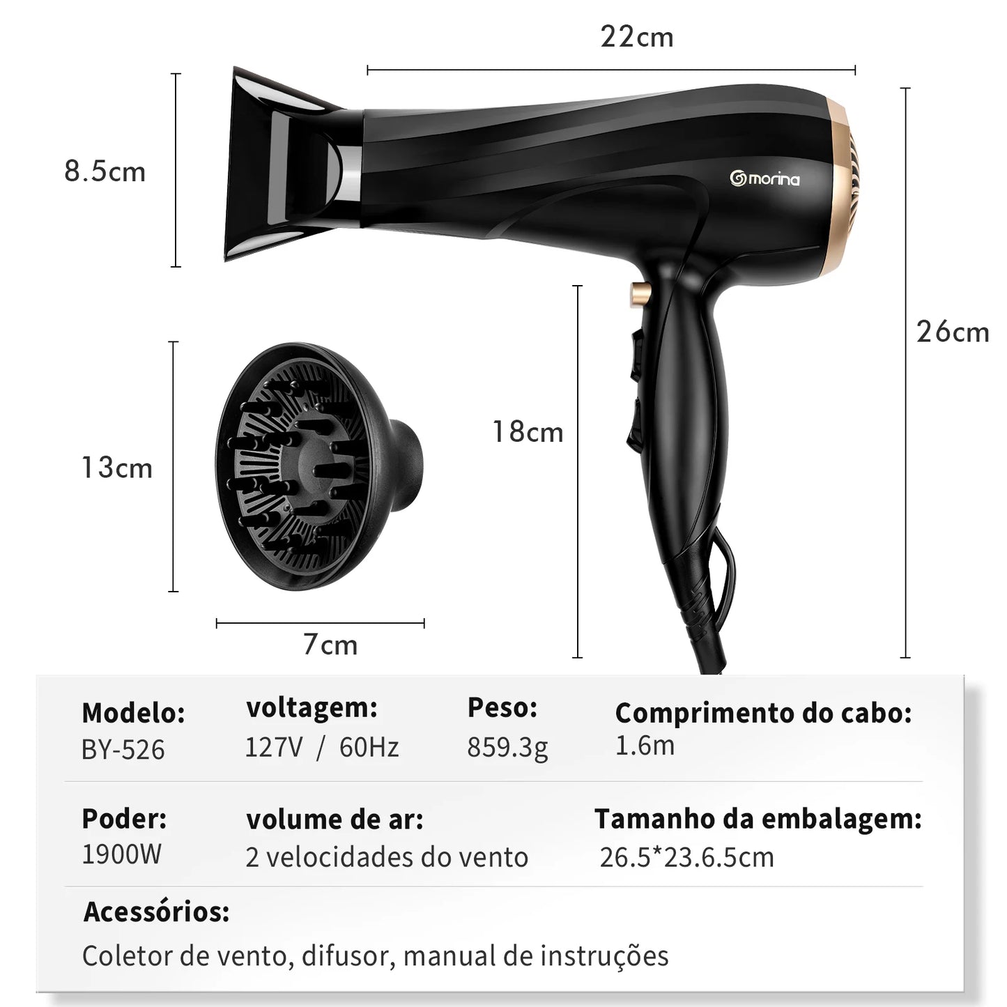 Hair dryer, dryer, professional hair dryer, hair dryer, 110 Hair Dryer/220V 1800W Black/Golden, from Brazil