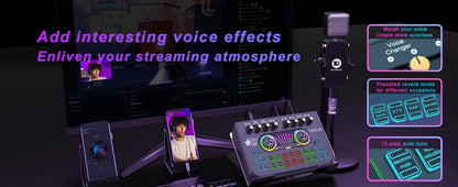 Gaming Audio Mixer,Streaming Mixer with Audio Interface BT Sound Board Voice Changer Sound Card,for PC Phone Live Streaming