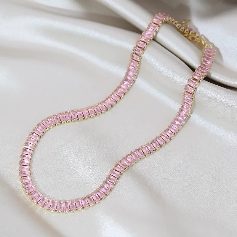 Korean hot selling fashion jewelry, copper inlaid zircon, luxury shiny necklace sexy ladies party necklace