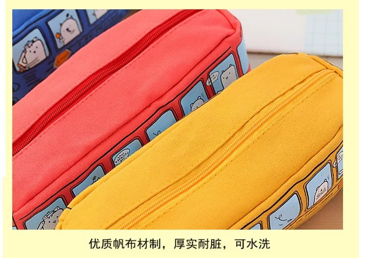 1PCS Creative Large Capacity Student Bus Cartoon Car Pencil Bag Office Culture and Educational Supplies