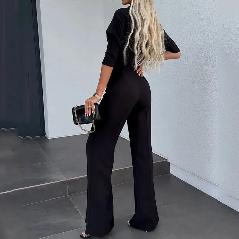 Elegant Office Lady Suits Fashion Solid Color Two Piece Set For Women Casual Crop Top+high Waist Pants Women's Sets 2024 Autumn