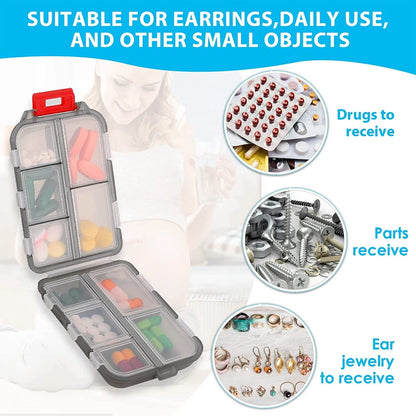 1Pcs Travel Pill Organizer, 10 Grid Compartments Pocket Pharmacy, Portable Mini Daily Weekly 7 Day Medication Organizer