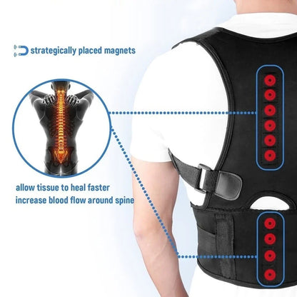 Back Brace Posture Corrector,Magnetic Lumbar Back Support Belt-Back Pain Relief,for Lower and Upper Back Pain Men & Women