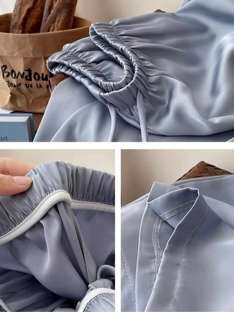 Women’s Satin Wide Leg Pants High Waist Drawstring Palazzo Pants for Work, Lounge, or Casual Wear