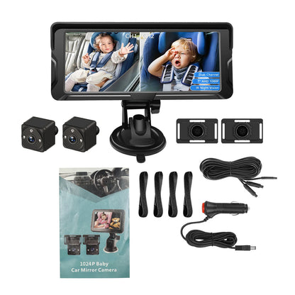 Car Baby Camera Dual Channel 6.8inch 1080P Display with 2 IR Night  Camera and 150° Wide View Angle Automotive Baby Camera