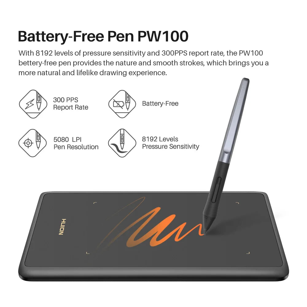 Graphics Tablet HUION H420X Digital Drawing Tablet Graphic Tablet for Painting with Battery-Free Pen PW100 8192 L