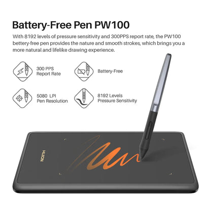 Graphics Tablet HUION H420X Digital Drawing Tablet Graphic Tablet for Painting with Battery-Free Pen PW100 8192 L