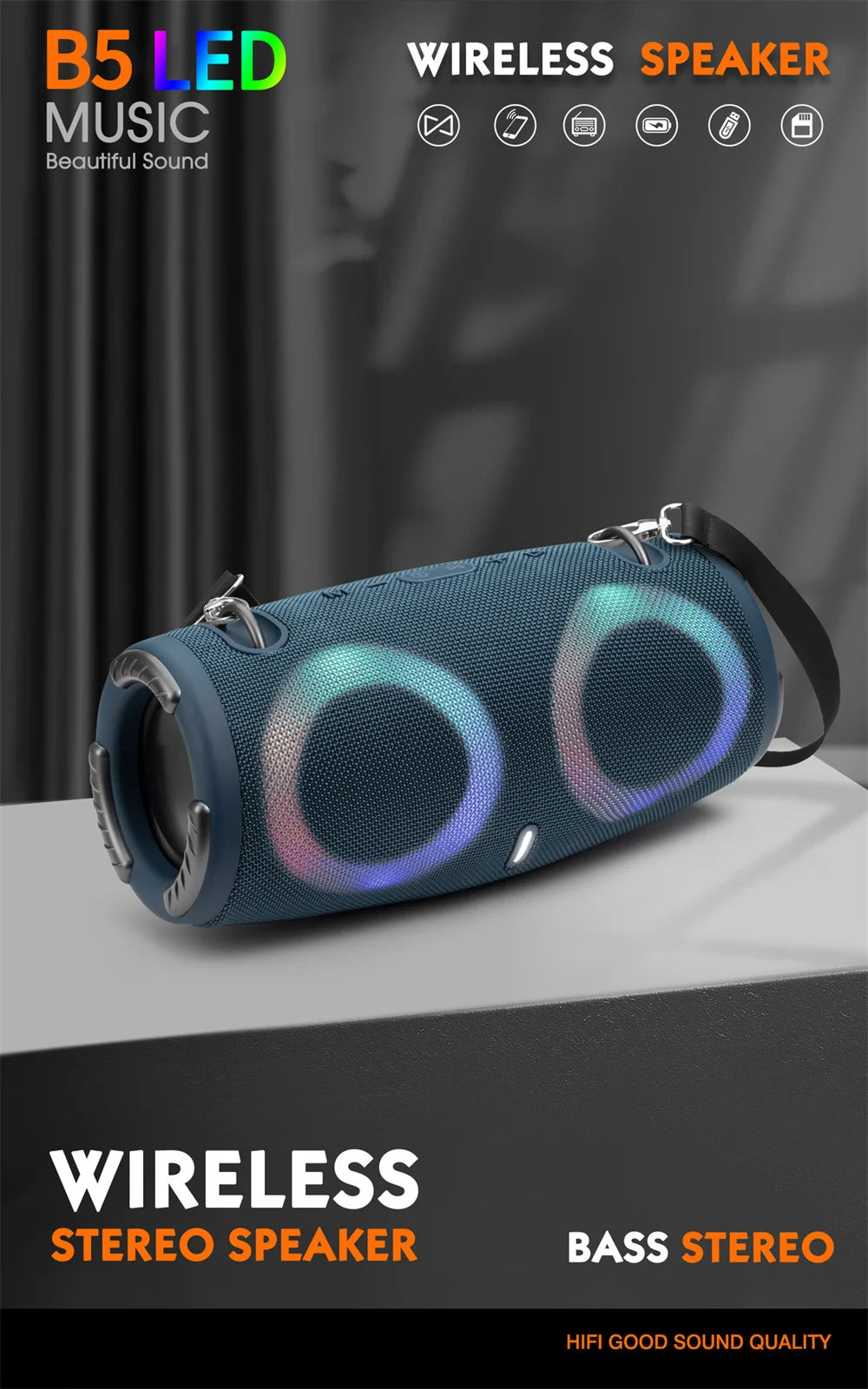 Portable Waterproof 100W High Power Bluetooth Speaker RGB Colorful Light Wireless Subwoofer 360 Stereo Surround TWS FM Boom Box