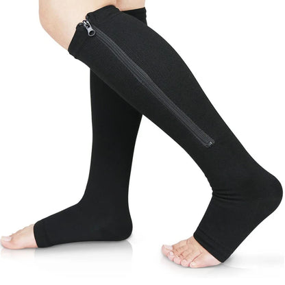 1Pair Medical Compression Socks - Open Toe 15-20 MmHg Zipper Compression Diabetic Socks, Improves Blood Circulation,Reduces Pain
