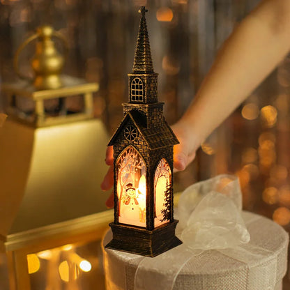 Christmas Church Castle Led Lantern Light Santa Claus Snowman Pattern Church Lights Christmas New Year Decoration For Home