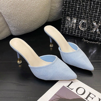 New Women's Slippers High Heel Closed Pointed Toe Shoes Sexy Ladies Heeled Sandals for Women