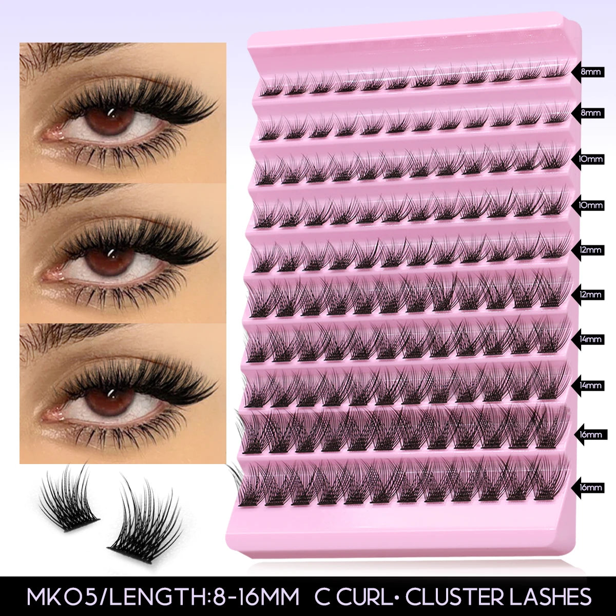 GROINNEYA DIY Lash Extension Kit Lash Clusters With Waterproof Strong Hold Lash Bond And Seal And Eyelash Tweezers Lash Cluster