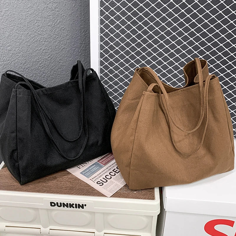 Casual Large Capacity Canvas Shopper Totes High Quality Eco Reusable Grocery Handbag For Women Travel Shoulder Bags Daily Pouch