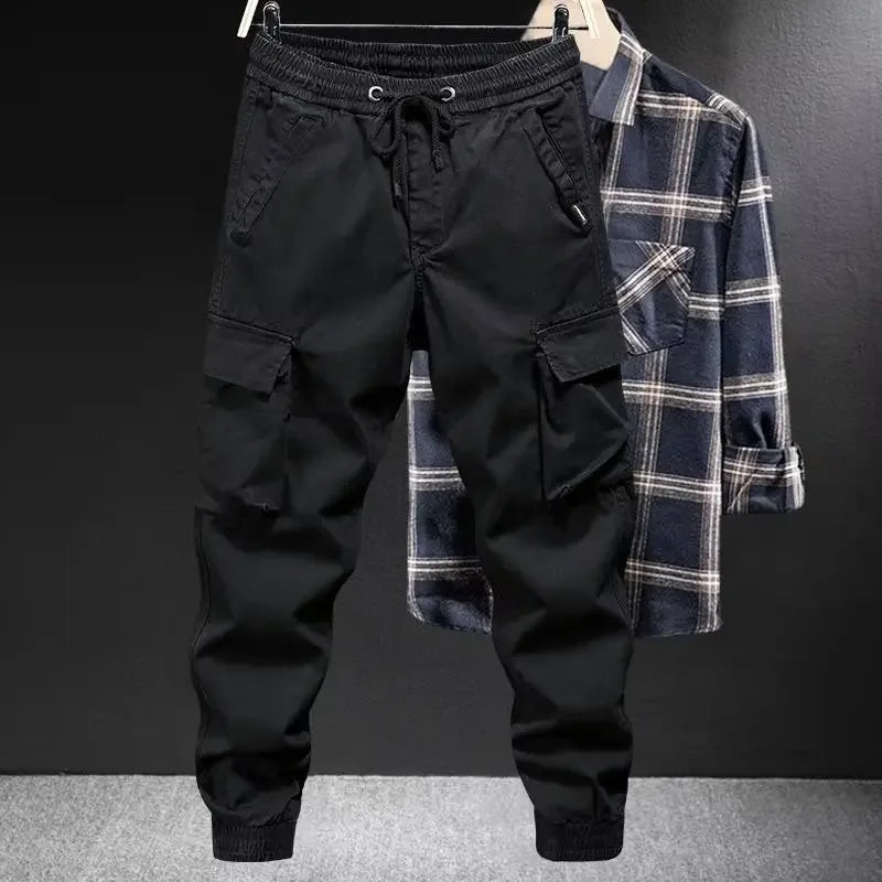 Trendy Brand Casual Cargo Pants Men's Loose Fit Solid Color Cargo Pants American Style Casual For Spring Autumn