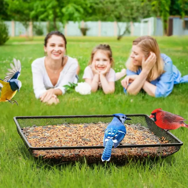 HUA Wild Bird Feeders Square Ground Tray Bird Feeder Metal Mesh Bowl High-capacity Ground Animal Feeding Tray Pet Feed Supplies