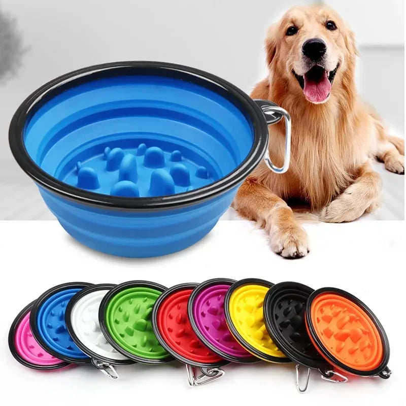 350ml Travel Slow Food Bowl for Small & Large Dogs, Foldable Pet Feeder with Buckle