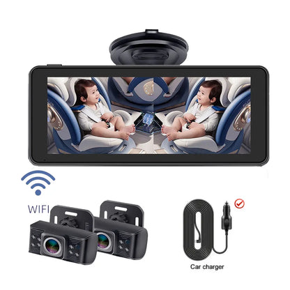 Car Baby Mirror Dual Channel Back Seat Baby Car Camera 1080P with Rear View Car Monitor 6.8'' IPS Screen Kids Pet Night Vision