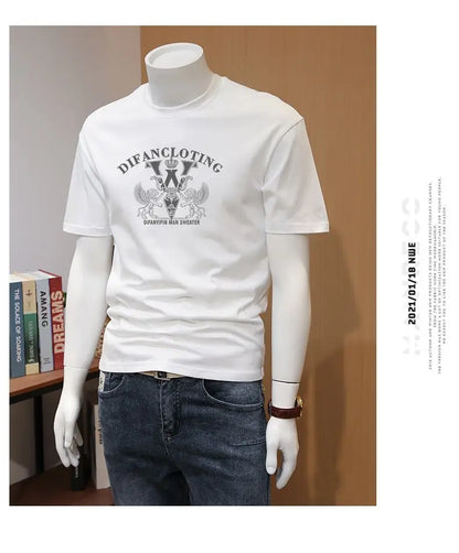 Men's T-shirts, Summer Round Neck Printed Trendy Men's Casual Versatile Short Sleeve Tops