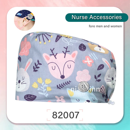 Cartoon Printed Operating Room Doctor Work Scrub Hat Pharmacy Dentistry Clinic Surgical Cap Adjustable Medical Nurse Accessories