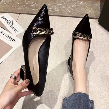 Office Shoes For Women 2024 Ladies Summer Footwear With Medium Heels Pointed Toe Luxury Leather Casual Comfortable And Elegant A