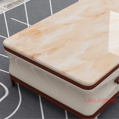Linlamlim Modern Luxury Living Room Furniture - Coffee Table, TV Stand, and Side Cabinets with Marble Finish and Wooden Accents