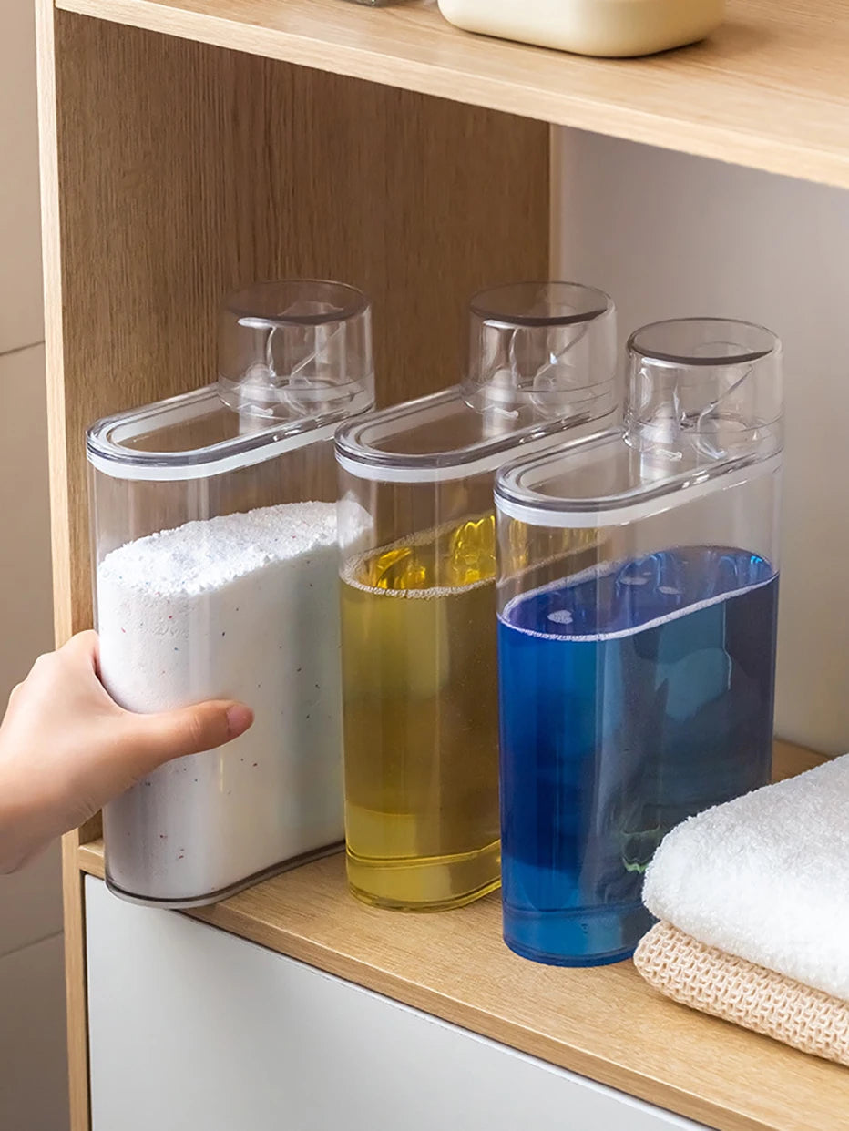 Transparent Laundry Detergent Dispenser Bottle Sealed Tank for Detergent Powder Bleach Softener Laundry Room Organization