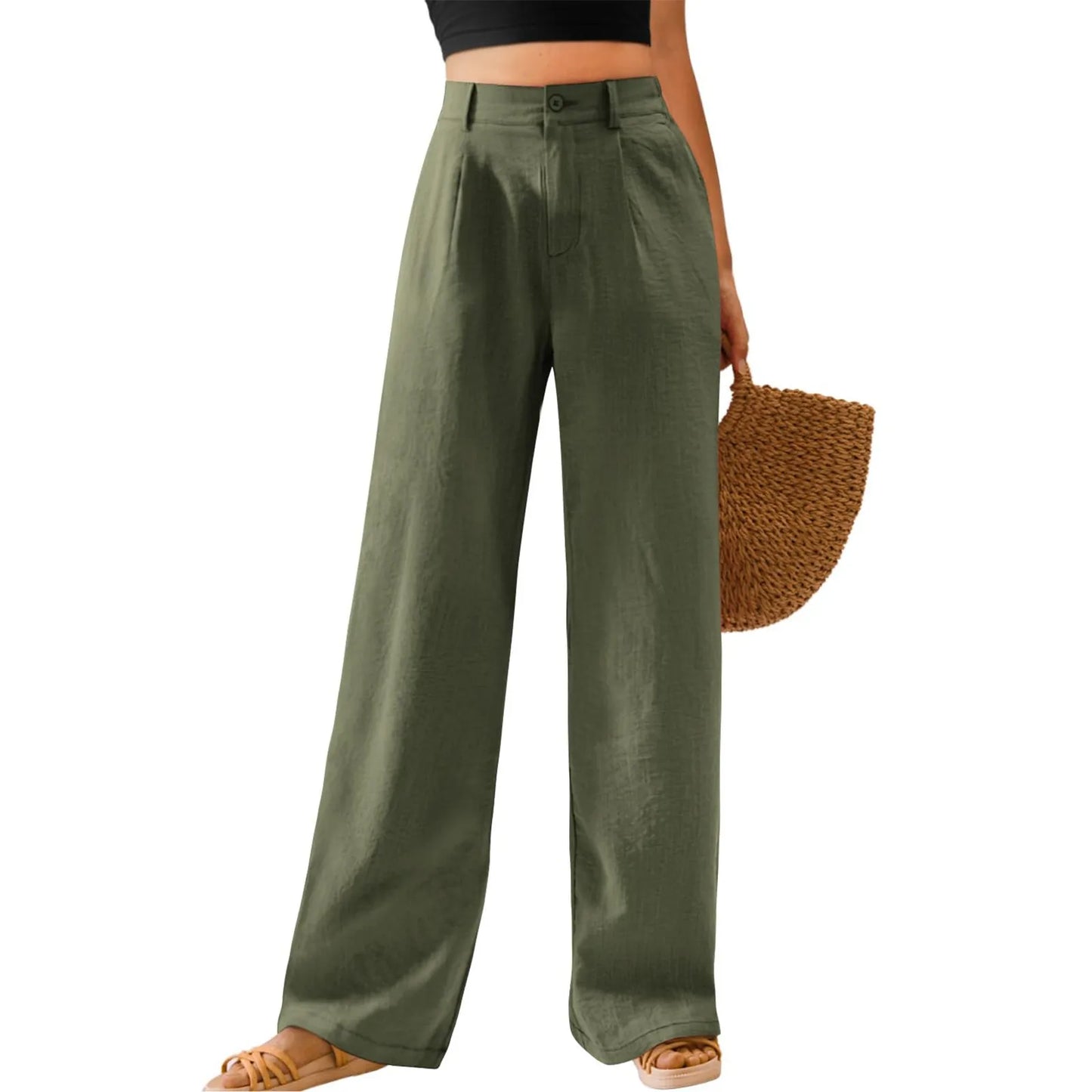 Womens Casual Wide Leg Pants High Waisted Button Down Straight Long Trousers Palazzo Pants Elegant Woman Flared Pants Youthful