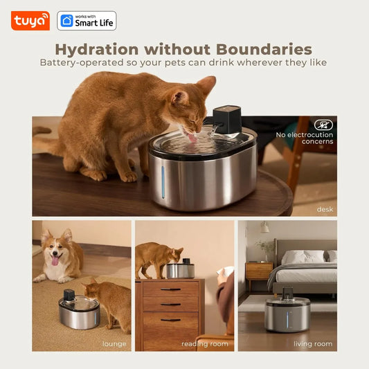 TuyaSmart Cat Fountain Battery Operated,Cat Water FountainSUS304Radar Sensing withMotion Sensor,Ultra Quiet PumpMulti-Filtration