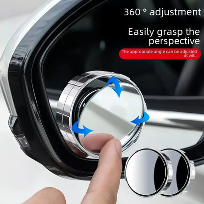 2pcs Car Small Round Mirrors 360 Adjustable Suitable for Assisting Reverse Vision Blind Spots Safety Protection Convex Mirror