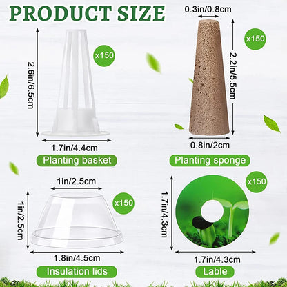 Fully-Loaded 25/121pcs Hydroponic Gardening Kit with Grow Baskets, See-through Insulation Lids, Sponges, and Labels