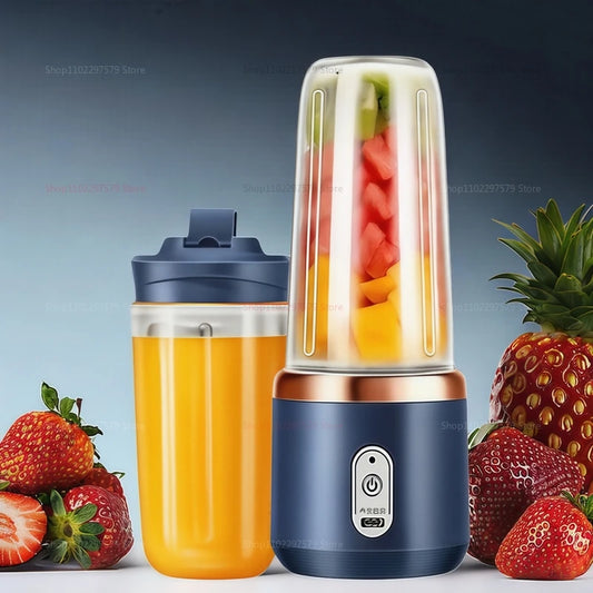 Double Cup Portable Fruit Juice Blender 6 Blades USB Rechargeable Wireless Juicer Machine 400ml Personal Juice Extractor