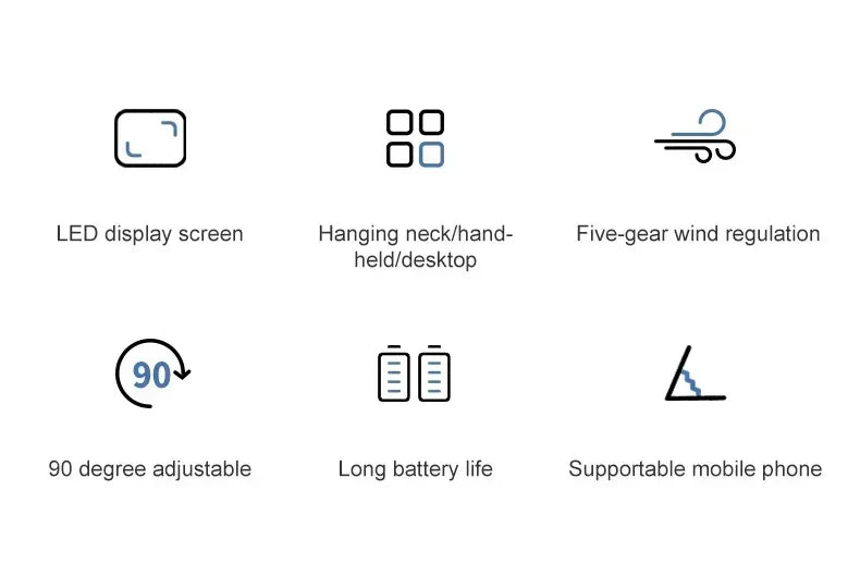 USB Handheld Mini Fan Foldable Portable Neck Hanging Fans 5 Speed USB Rechargeable Fan with Phone Stand and Display Screen