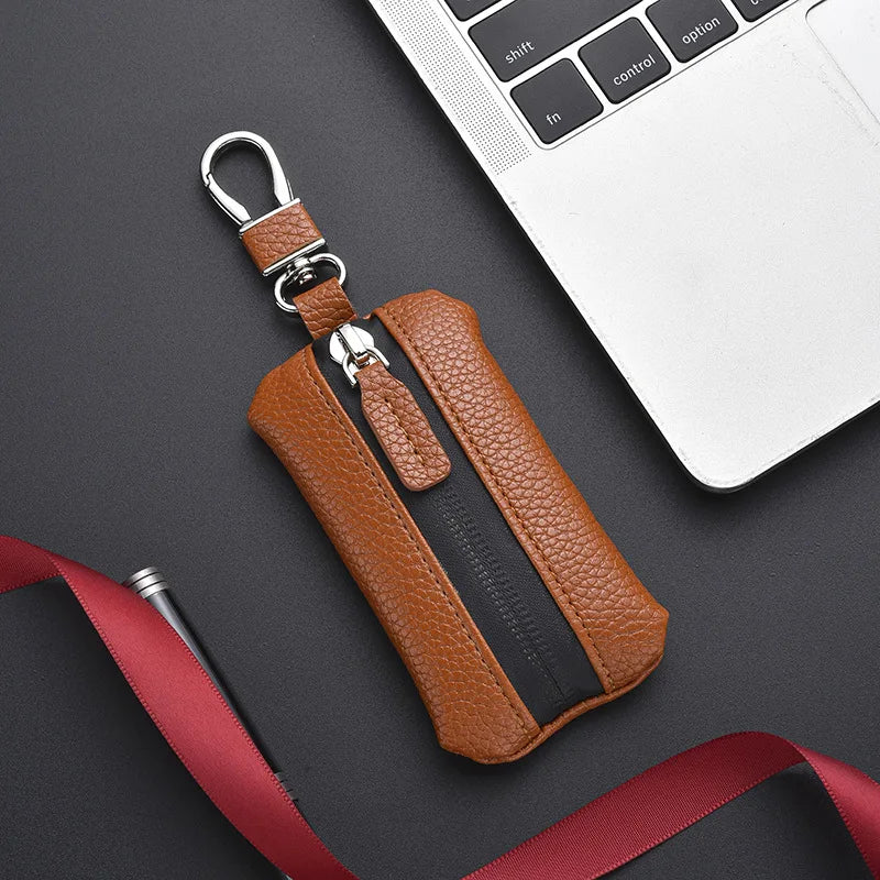 Unisex PU Leather Key Case for Car Key Wallet Pocket Key Holder Organizer Pouch Key Organizer Large Capacity Zipper Key Bag