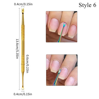 Pedicure Tool Double-Headed Nail Cuticle Pusher Polish Scraper Hook Type Dead Skin Remover Nail Care Stainless Steel