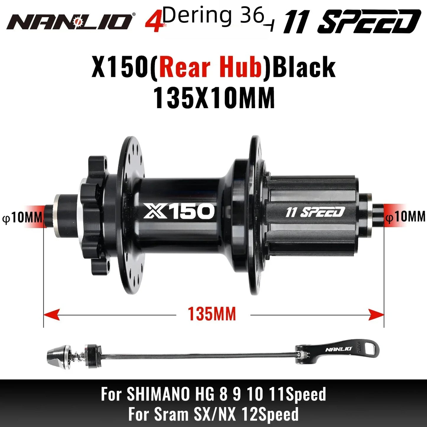 Bicycle hubs Nanlio X150 Mountain Bike Hubs 6 Pawls 150 Engagement Rear Hub HG MS XD 8-12 Speed 28 32 36 Holes Noisy wheel Hubs